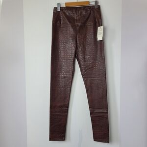 7 For All Mankind NWT Brown Croc Embossed Faux Leather High Waist Pants Sz S